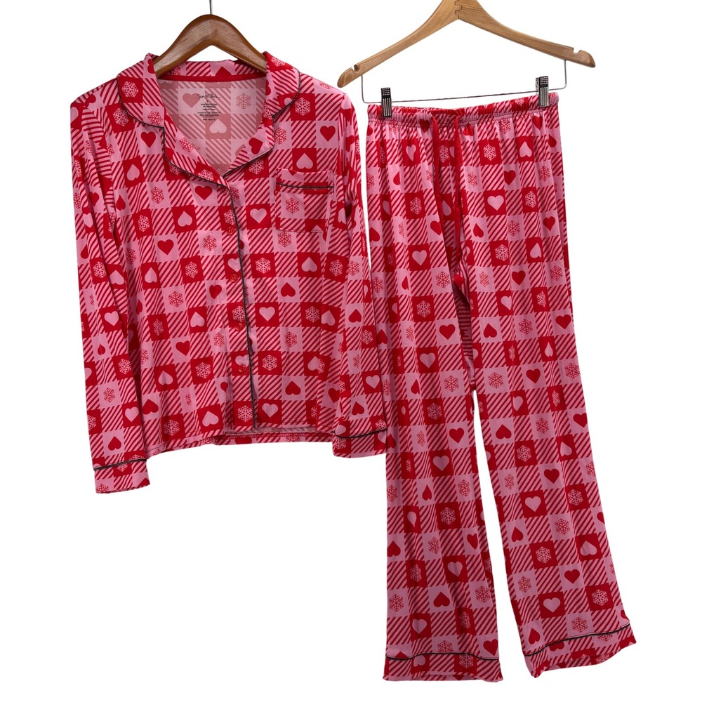 Secret Treasures Womens Red Pink Heart Snowflake Pajama Set Size M 8-10  Set‎